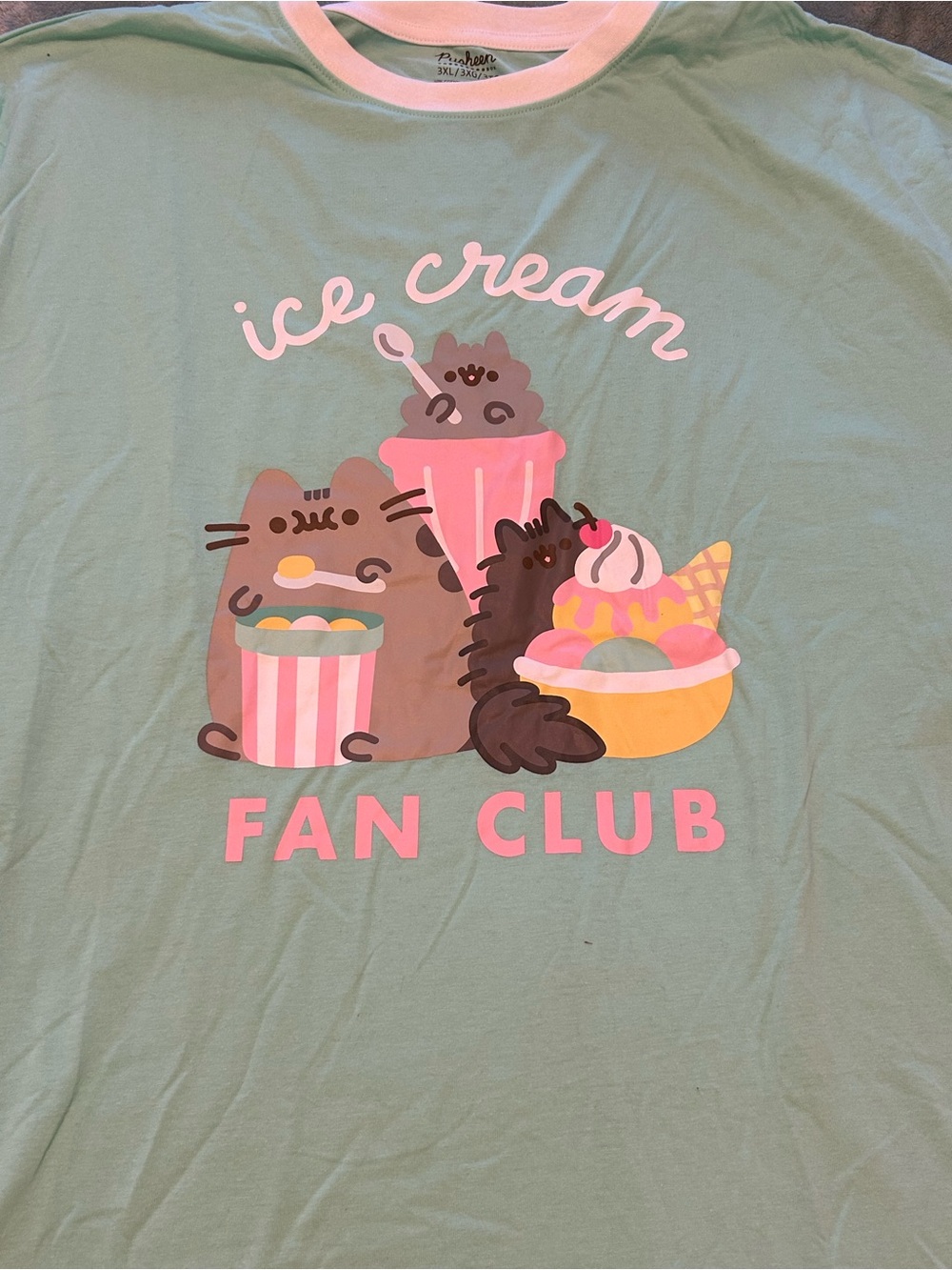 Pusheen Ice Cream Fan Club Mint Graphic Tee Size 3X NWT